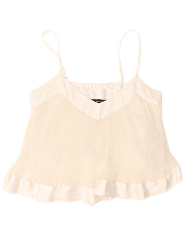 Zara Femmes Crop Cami Top UK 10 Petit Blanc Spotted Polyester