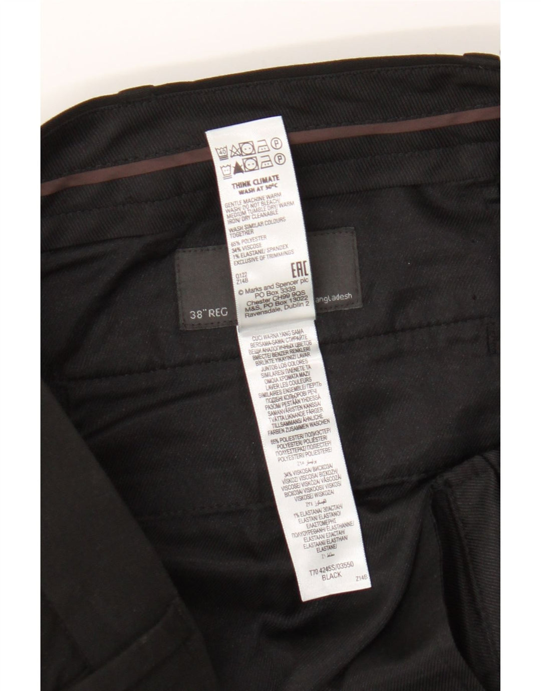 Marks & Spencer Pantalon Chino Slim Homme W38 L31 Noir Polyester
