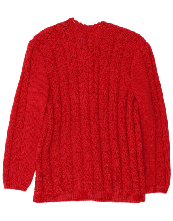 vintage Femme Cardigan Pull UK 14 Rouge Moyen