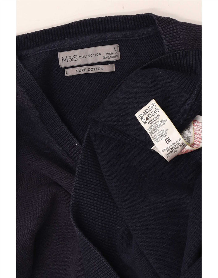 Marks & Spencer Pull col V pour homme en coton bleu marine Taille L