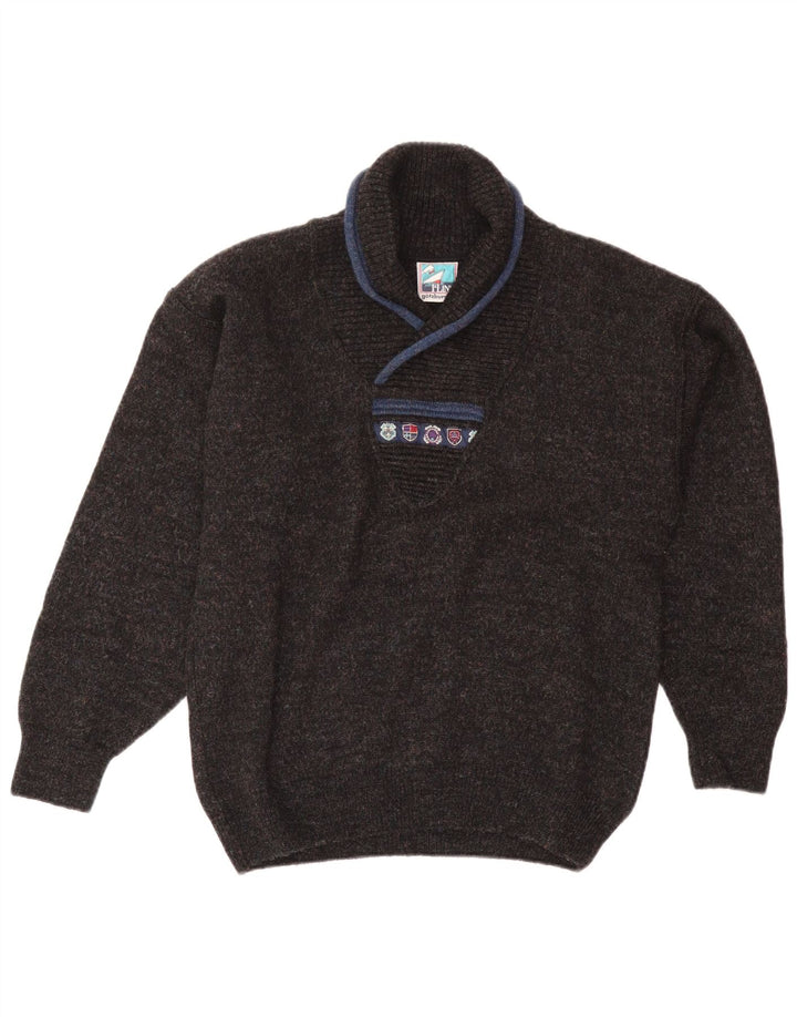 vintage Mens Shawl Neck Jumper Pull Moyen Marine Bleu Laine