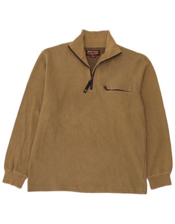 Marlboro Classics Sweat-shirt à col zippé pour homme en coton beige moyen