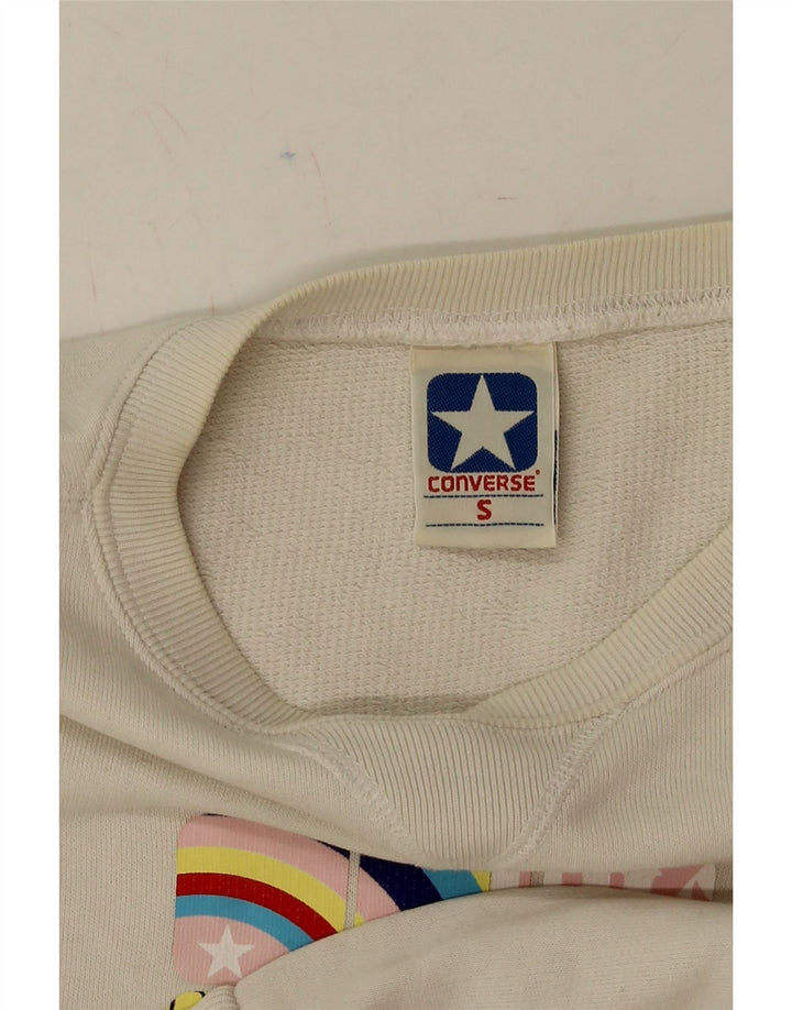CONVERSE Womens Oversized Graphic Hoodie Jumper UK 10 Small Off White Vintage Converse and Second-Hand Converse from Messina Hembry 