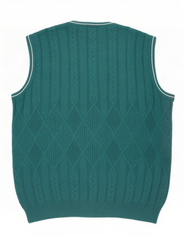 Vintage Mens Vest Tank Top IT 50 Medium Turquoise Cotton
