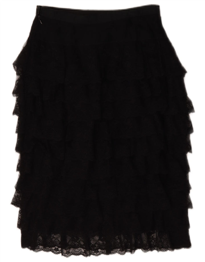 vintage Femmes Voir à travers la jupe à plusieurs niveaux W28 Noir Moyen