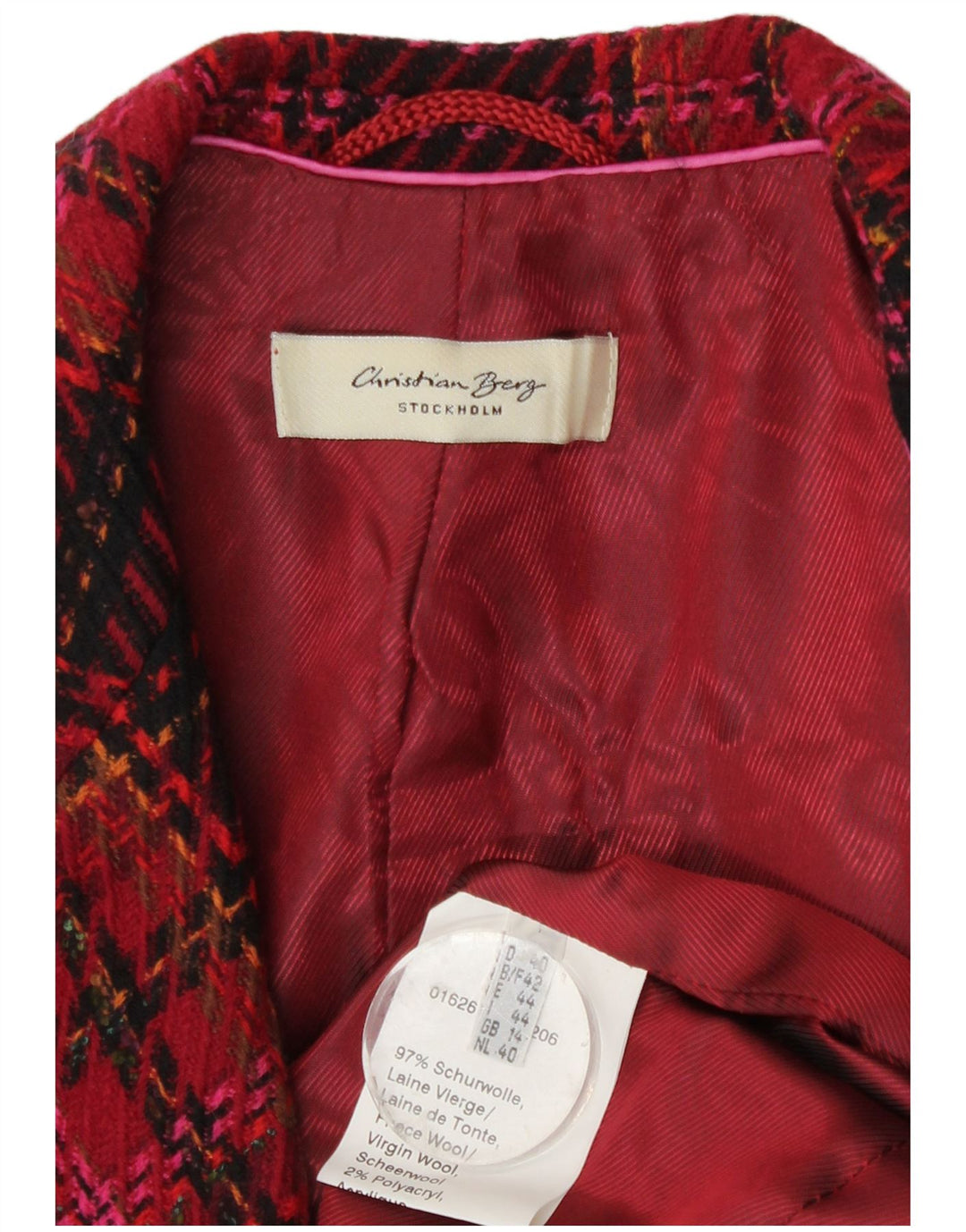 Christian Berg Veste blazer à 2 boutons pour femme UK 14 Rouge moyen à carreaux