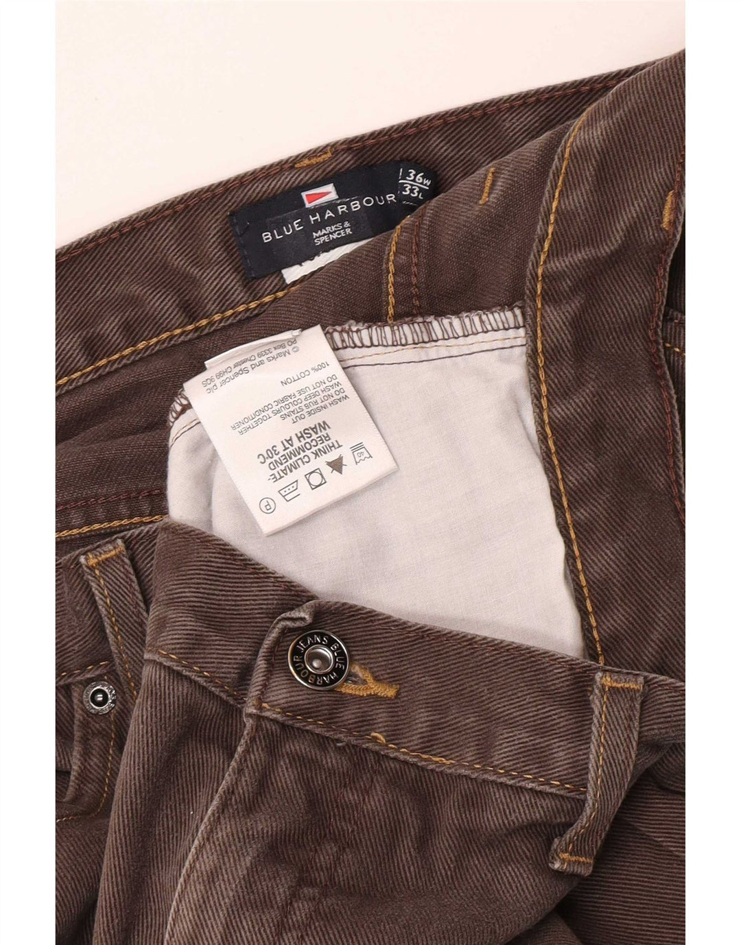 Marks & Spencer Jean droit bleu Harbor pour homme W36 L28 coton marron