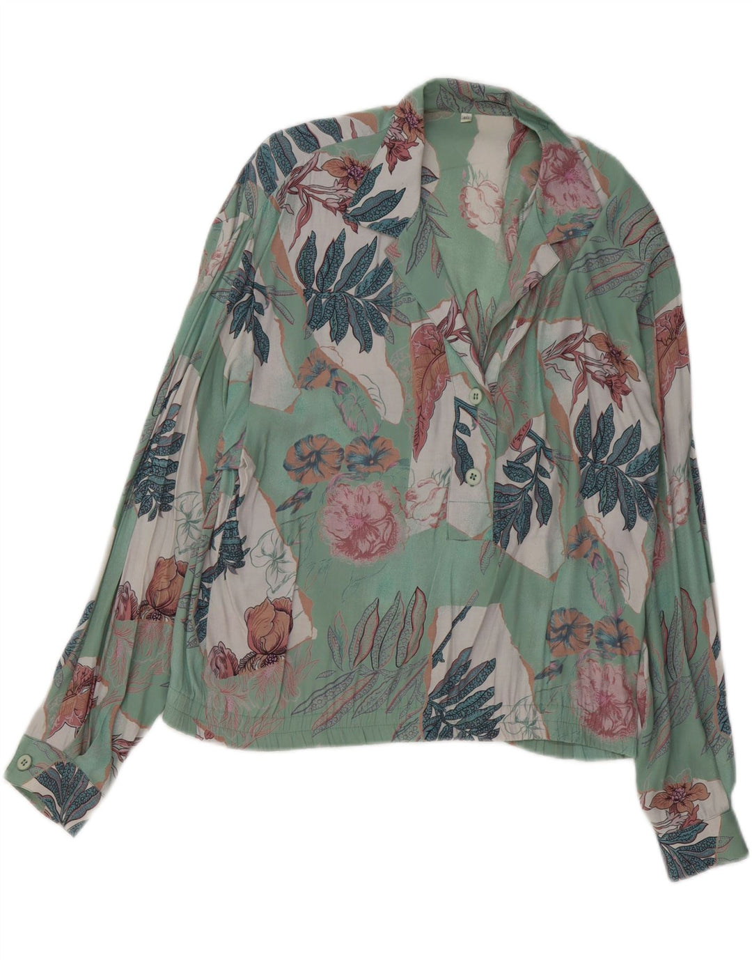 VINTAGE Womens Pullover Shirt EU 40 Medium Green Floral Viscose