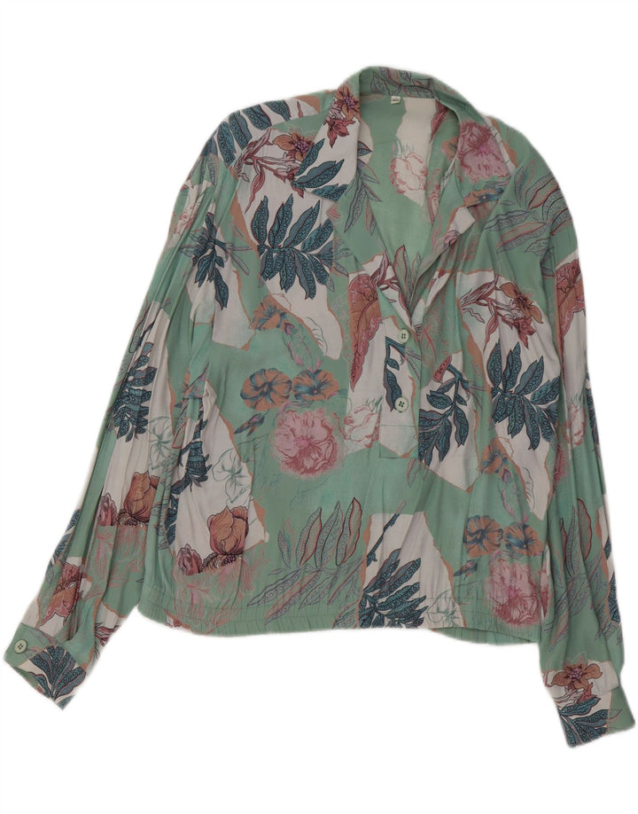 VINTAGE Womens Pullover Shirt EU 40 Medium Green Floral Viscose