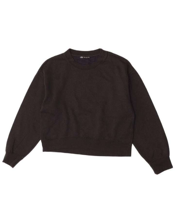 Zara Womens Crop Sweatshirt Jumper UK 14 Moyen Noir Polyester