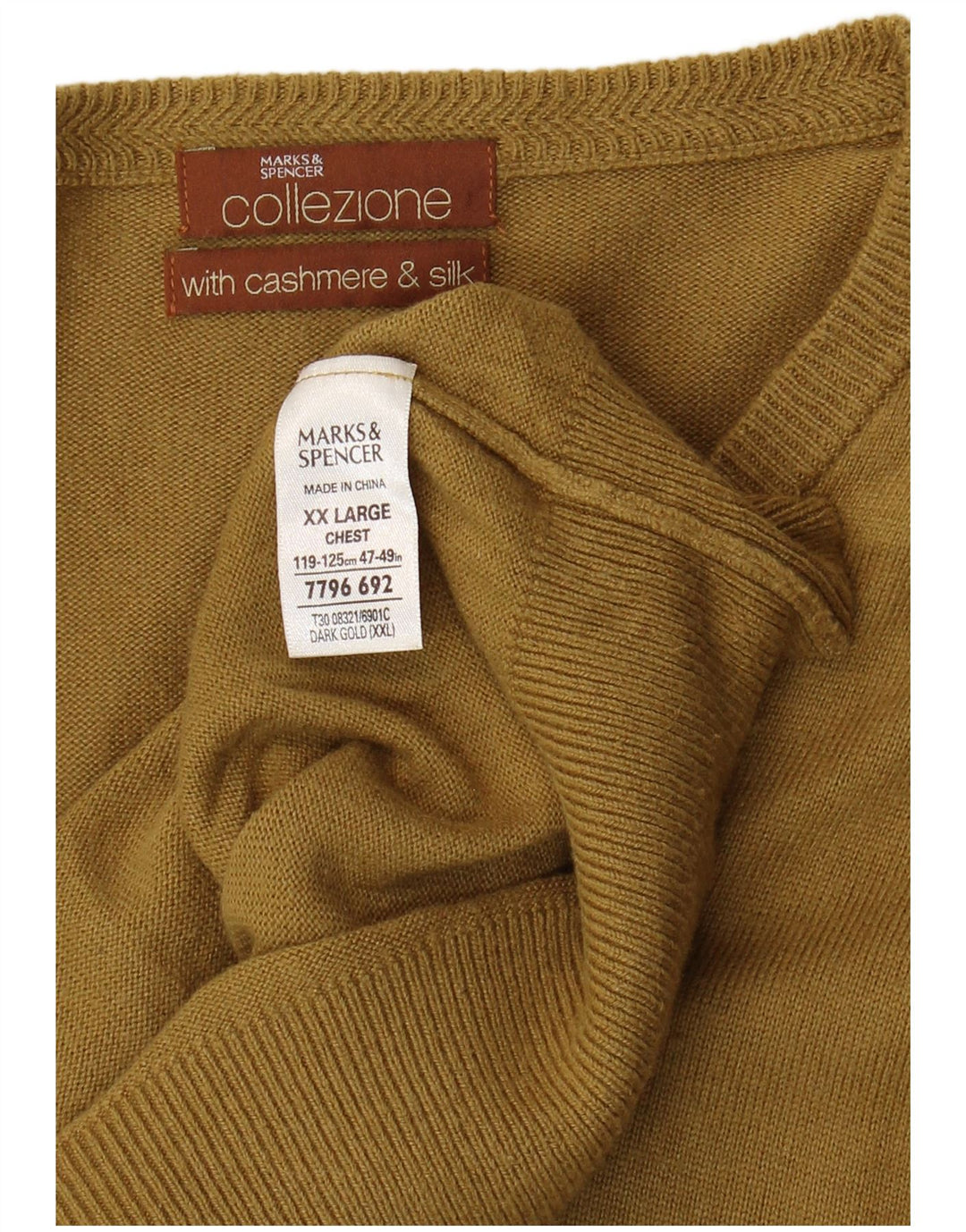 Marks & Spencer Pull col V pour homme 2XL Beige Viscose