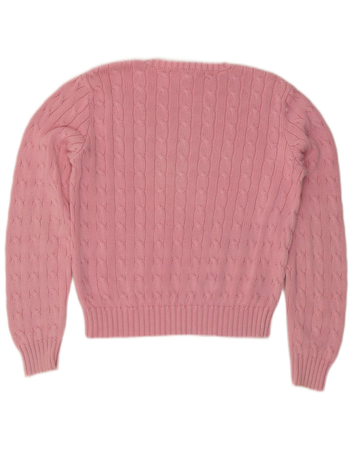 RALPH LAUREN Pull court à col rond pour femme UK 14 Large Rose