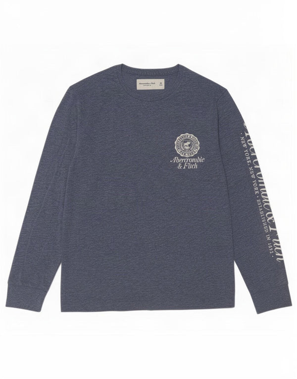 Abercrombie & Fitch Haut graphique pour hommes à manches longues XS en coton moucheté bleu