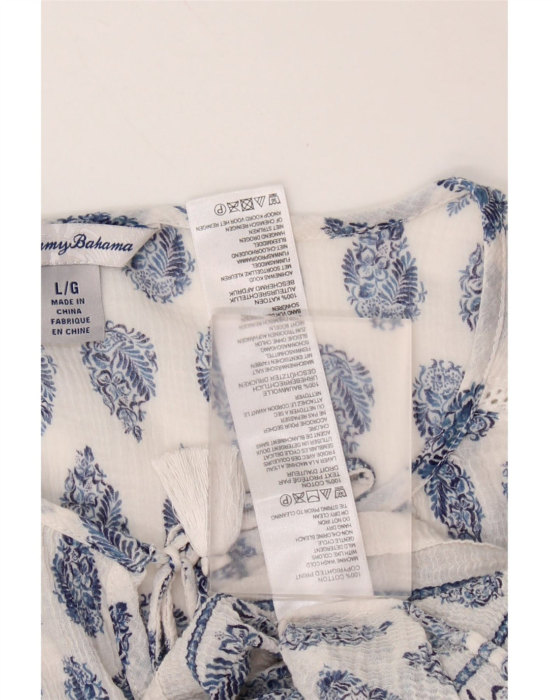 TOMMY BAHAMA Chemisier à manches 3/4 pour femme UK 16 Grand coton cachemire blanc