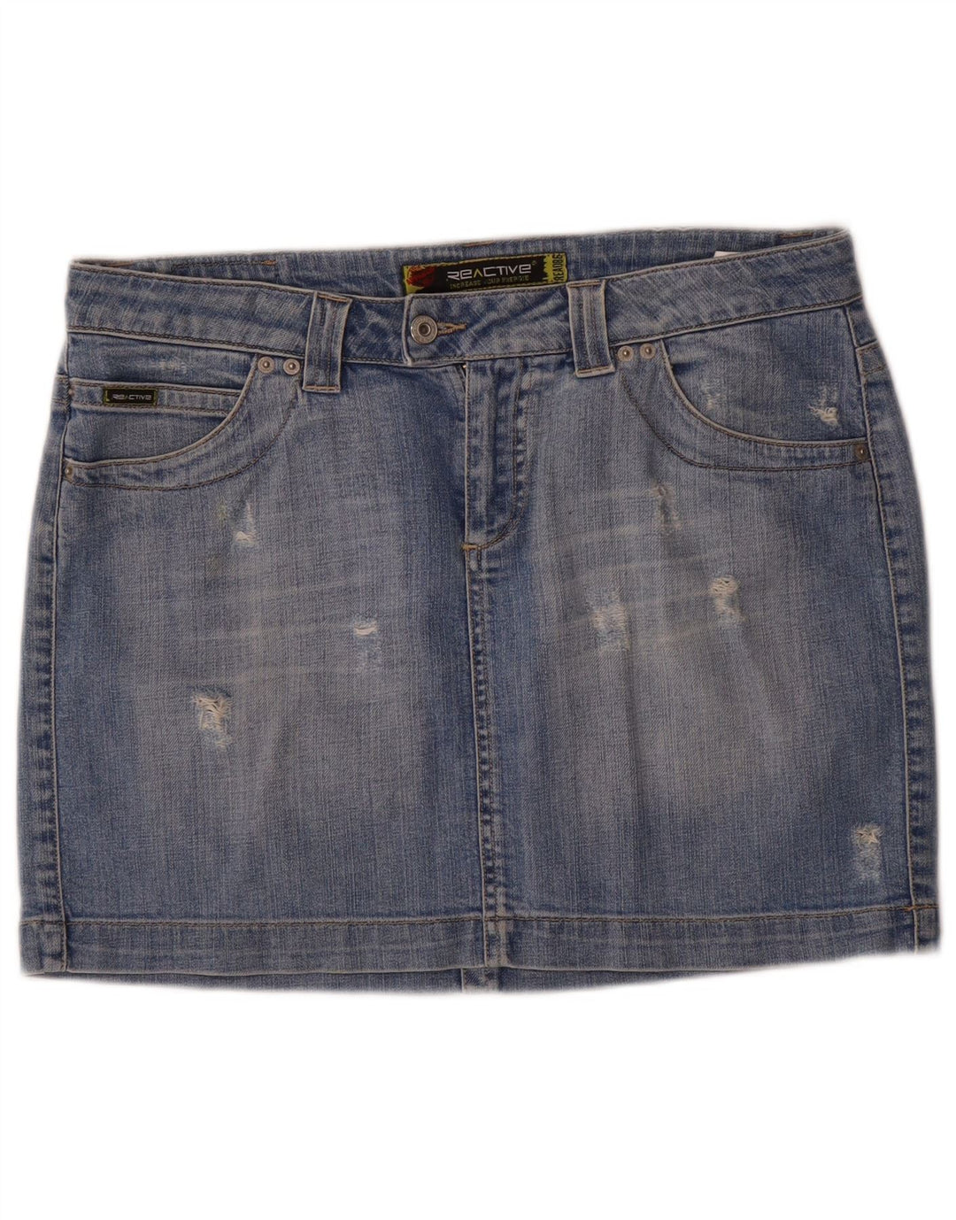 vintage Femmes Distressed Mini Denim Jupe W31 Coton Bleu Moyen