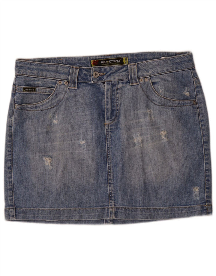 vintage Femmes Distressed Mini Denim Jupe W31 Coton Bleu Moyen