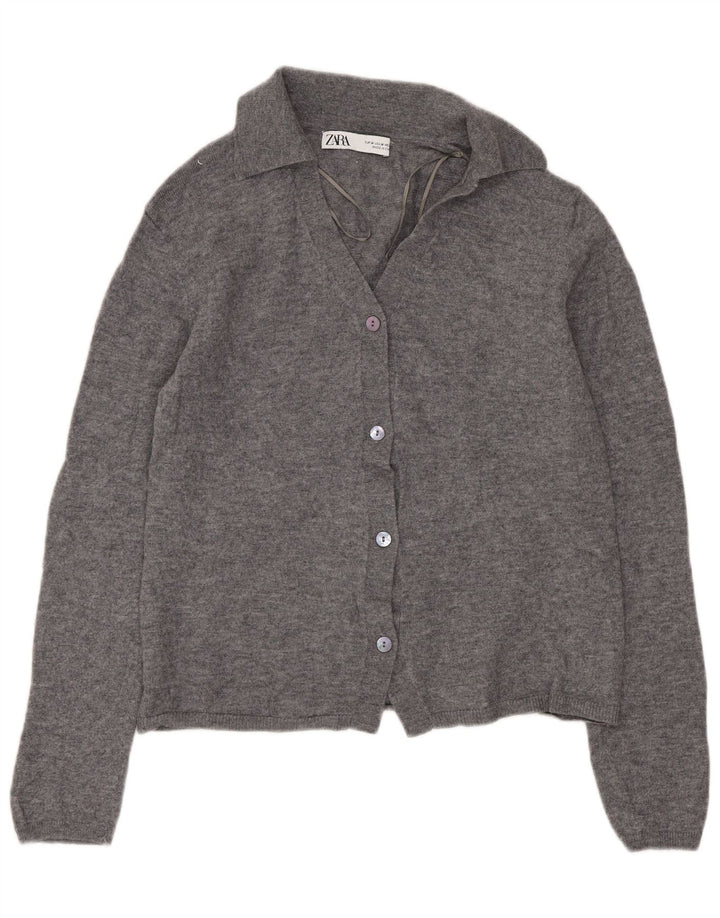 ZARA Cardigan court pour femme UK 12 Gris moyen