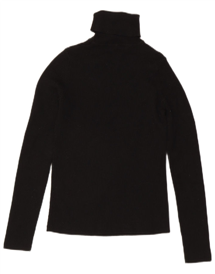 Zara Womens Roll Neck Blouse Top UK 12 Moyen Noir Viscose