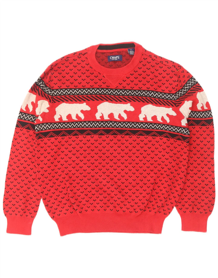Chaps Pull col rond homme rouge moyen Fair Isle