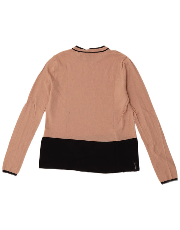 Armani Jeans Pull à col rond pour femme UK 12 Beige moyen Colourblock