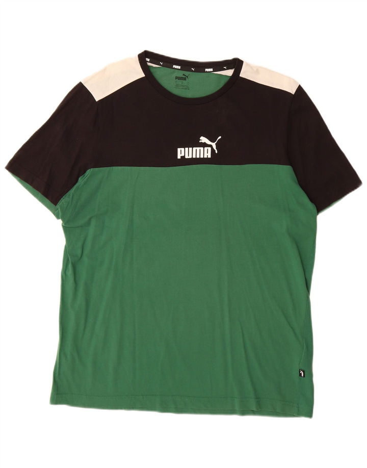 Puma T-Shirt Graphique Homme Vert Large Coton Colorblock