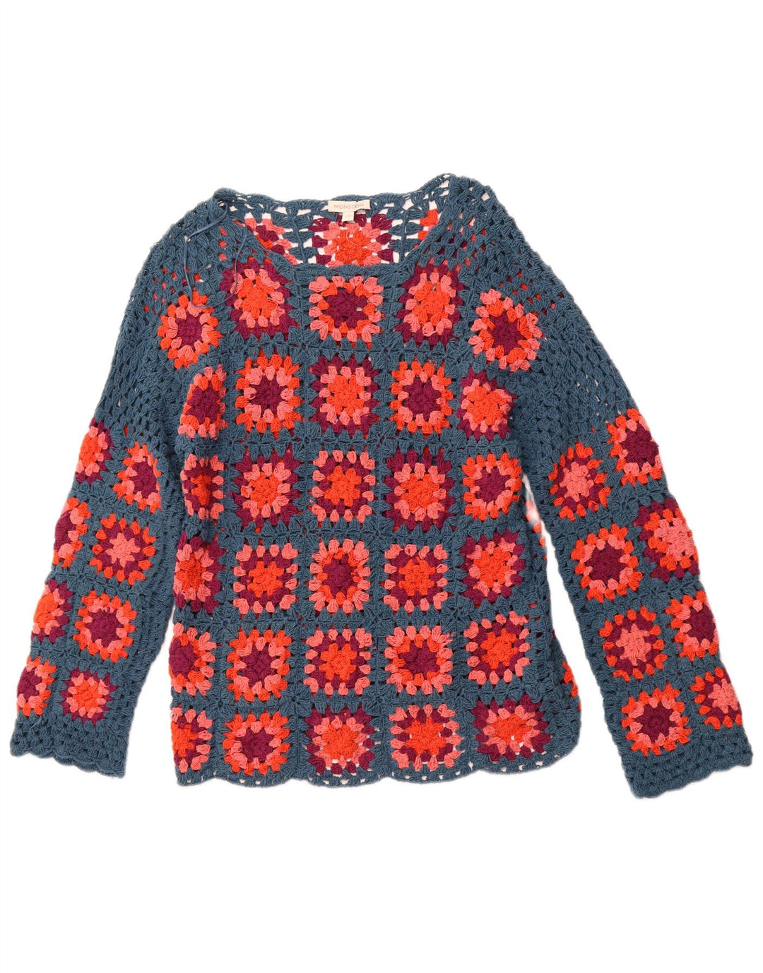 MONSOON Pull en crochet à col bateau pour femme UK 10 Petit carreaux bleus