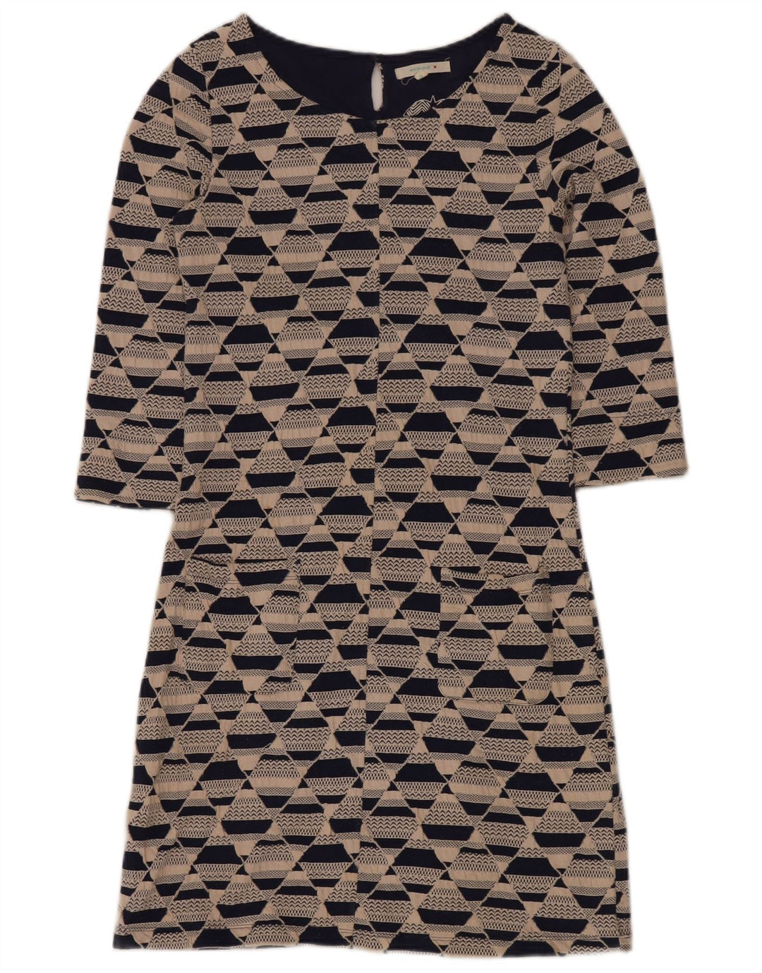 WHITE STUFF Robe droite à manches 3/4 pour femme UK 8 Small Beige Géométrique