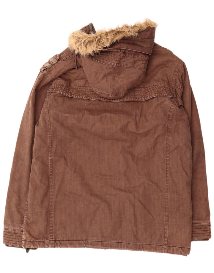 QUIKSILVER Veste militaire à capuche pour homme UK 40 Large Marron Coton