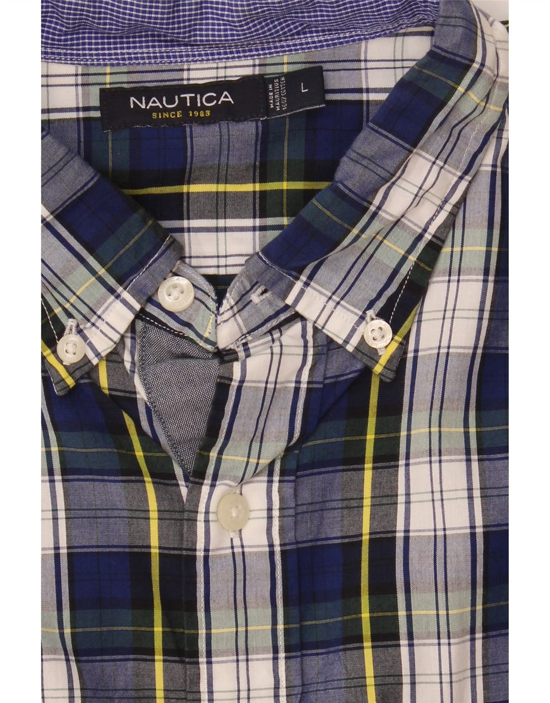 Nautica Chemise Homme Grand Carreau Bleu Marine Coton