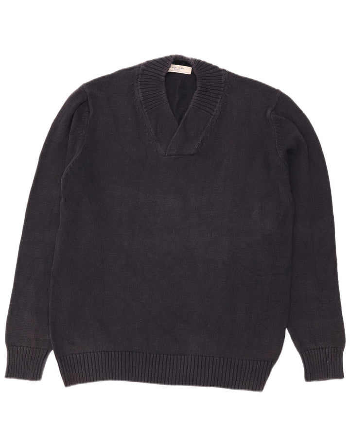 Zara Pull col V pour homme Bleu marine Taille L