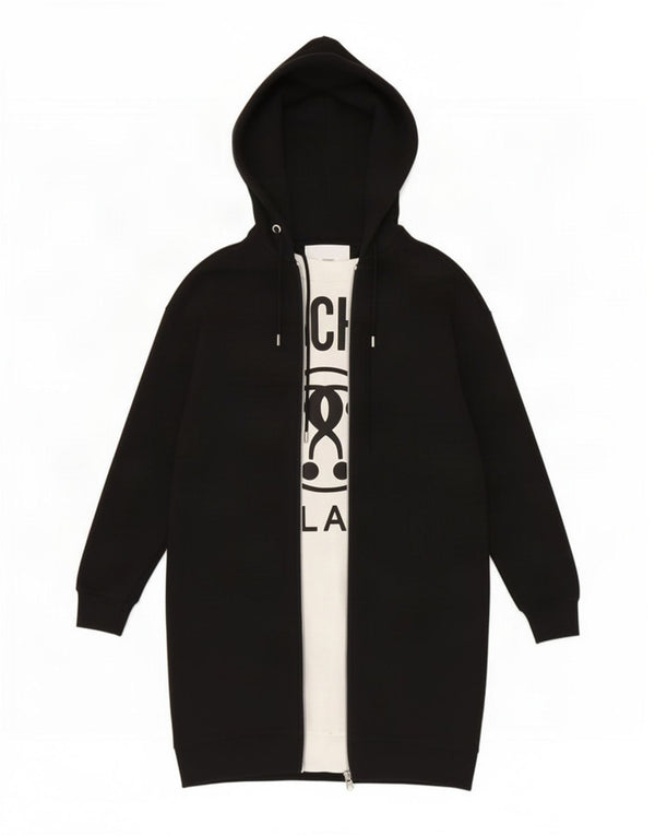 Moschino Robe à capuche graphique surdimensionnée à manches longues pour femme UK 6 XS Noir
