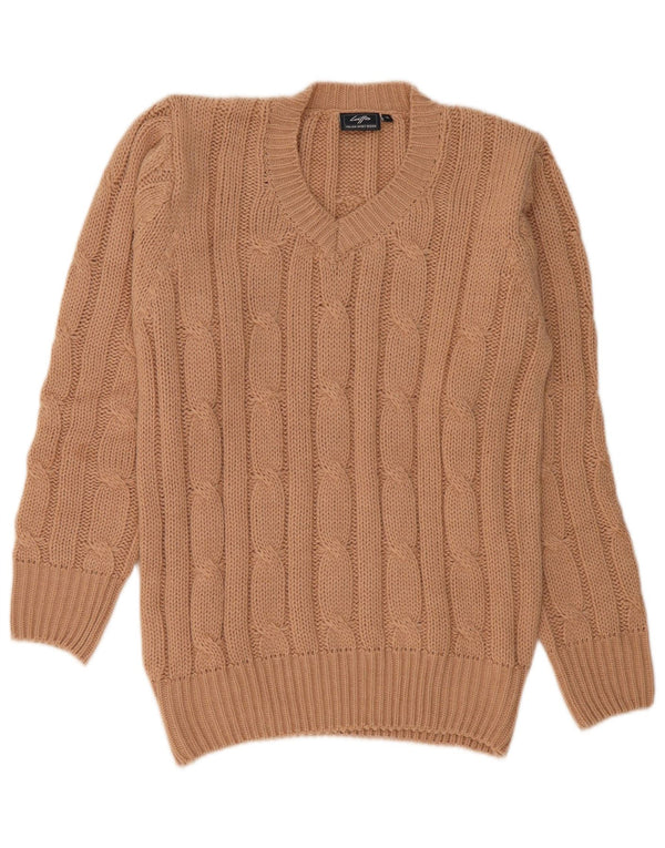 Lotto Pull col V pour femme UK 12 Acrylique marron moyen