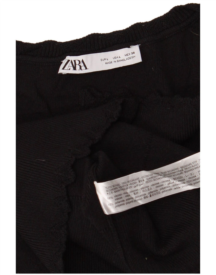 Zara Womens Crop Vest Débardeur UK 14 Large Noir Viscose