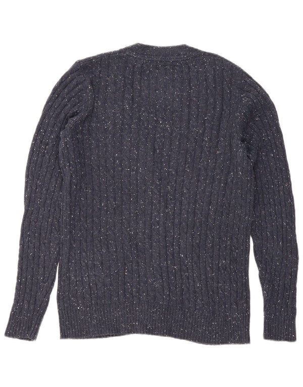 Superdry Pull Cardigan Femme UK 14 Medium Bleu Marine Moucheté Coton
