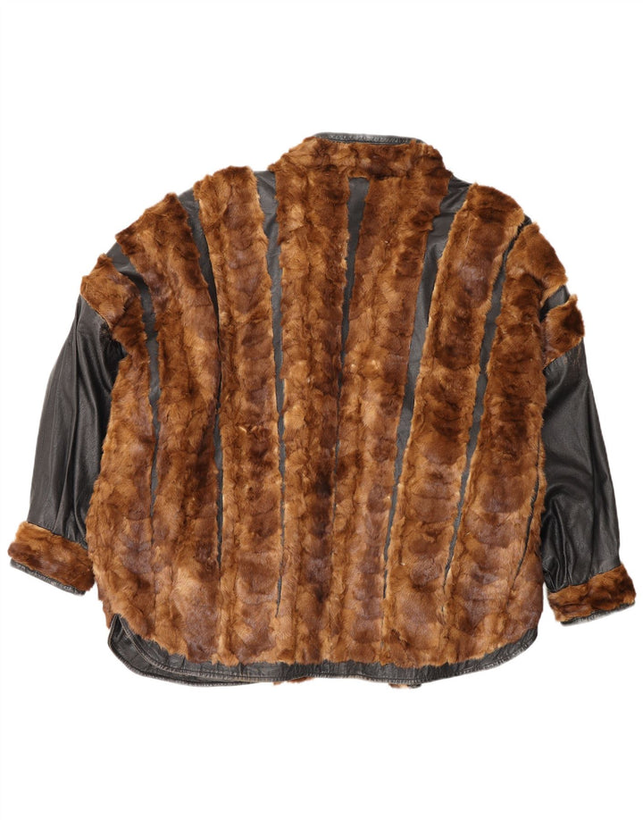 veste réversible surdimensionnée en cuir femme vintage UK 20 2XL Marron