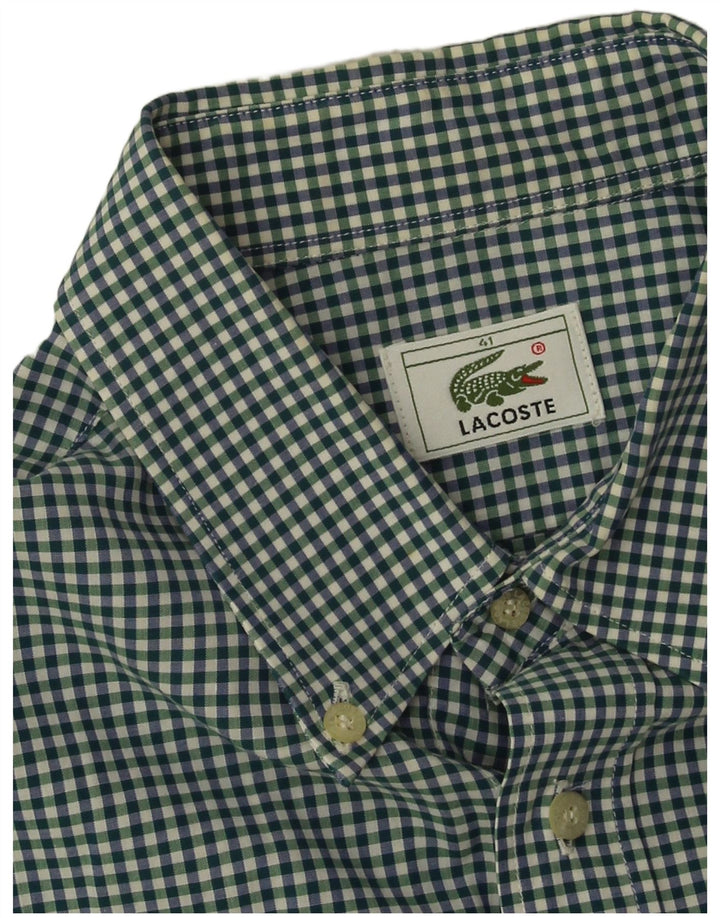 Lacoste Chemise à manches courtes pour homme Taille 41 Grand coton vichy vert