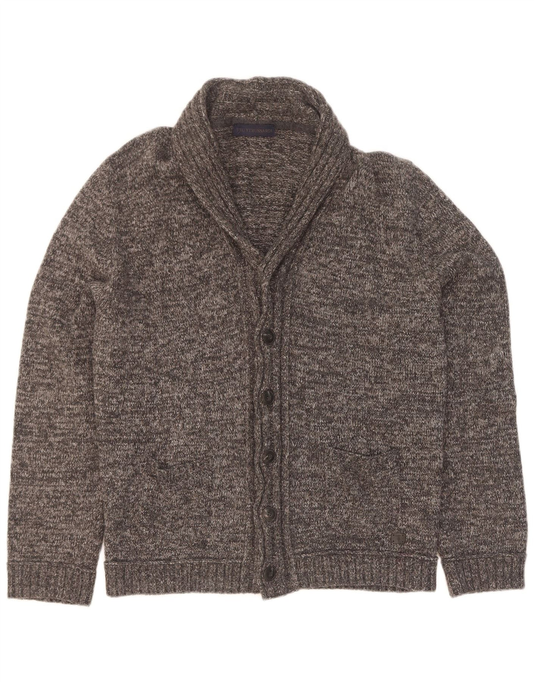Trussardi Pull Cardigan XL Gris Viscose Moucheté Homme