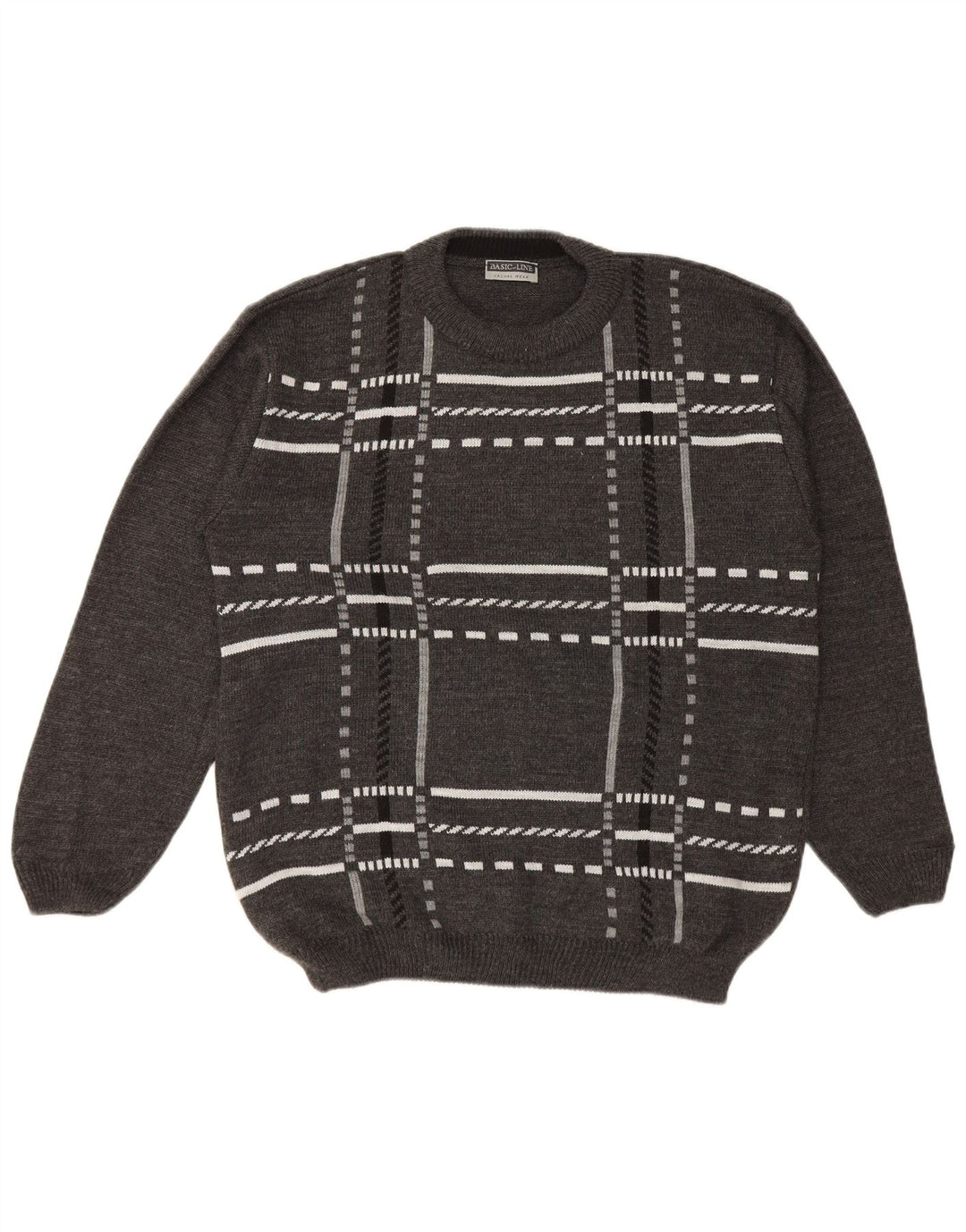 Basicline Pull col rond pour homme UK 42/44 Grand gris à carreaux en acrylique