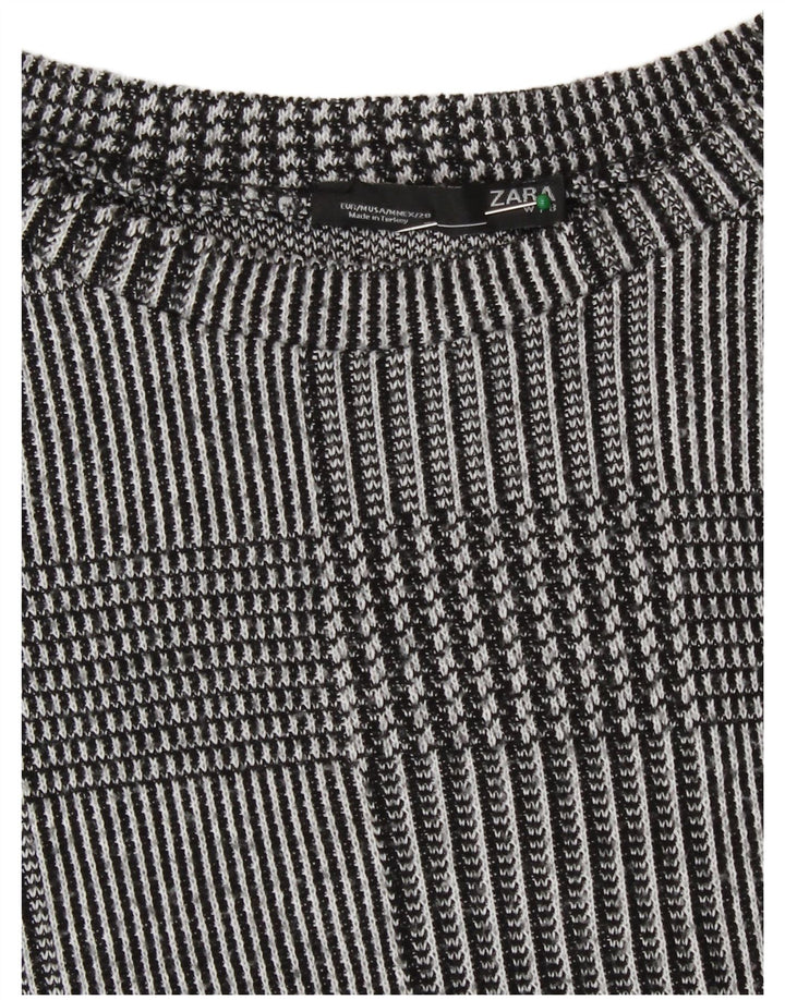 Zara Femme Top Manches Longues UK 44 Gris Moyen Pied-de-Poule Polyester