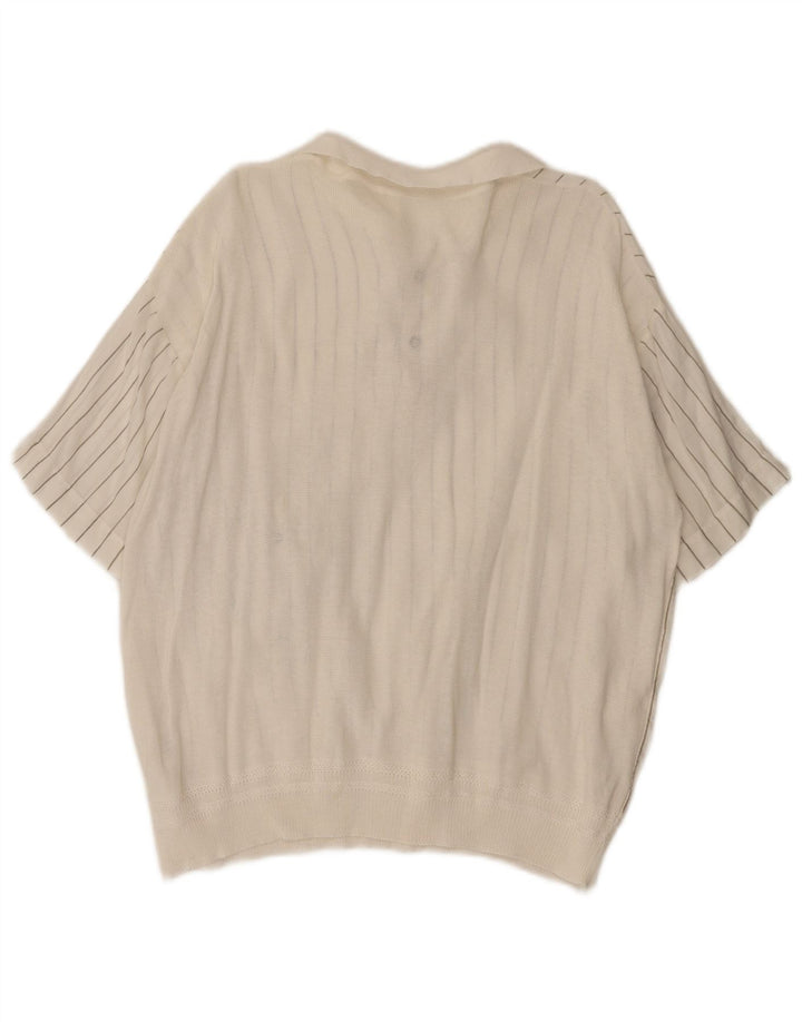 vintage Mens Manches Courtes Pull Chemise Petit Blanc Rayé