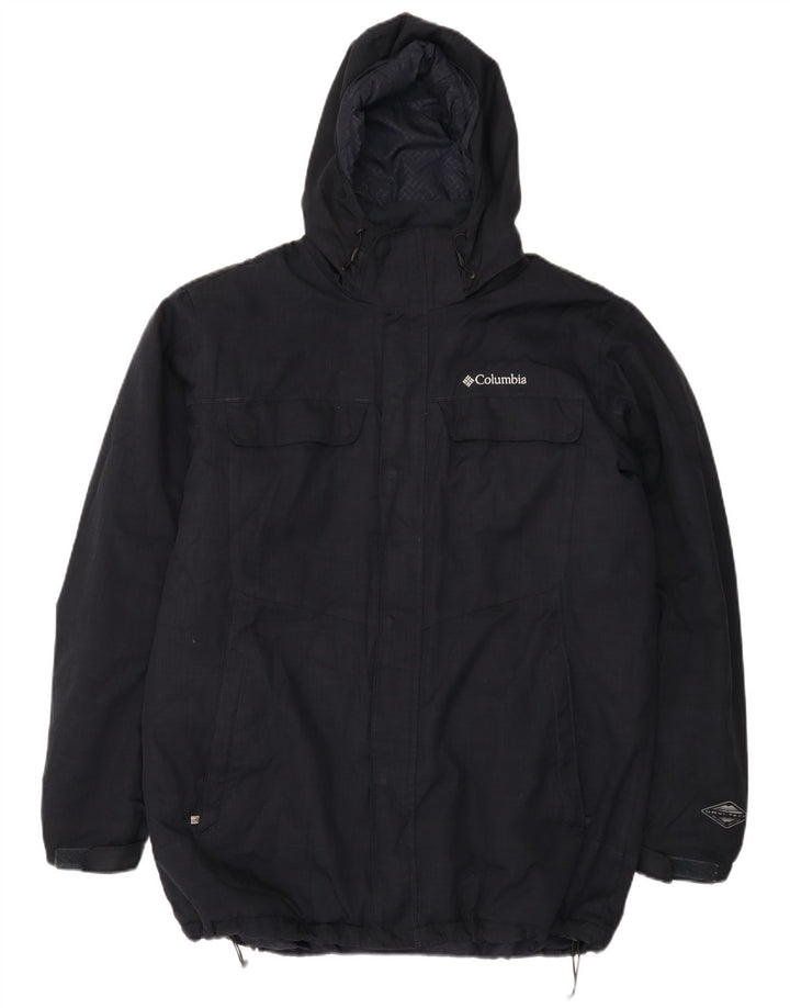 Columbia Veste coupe-vent à capuche pour homme UK 40 Large Bleu marine Polyester