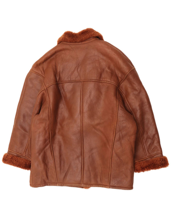 veste en peau de mouton surdimensionnée femme vintage EU 42 Grand Brun