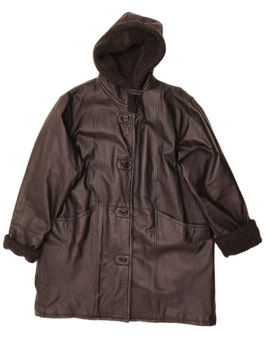 Modern Classics Manteau en cuir à capuche pour femme UK 22 3XL Cuir noir