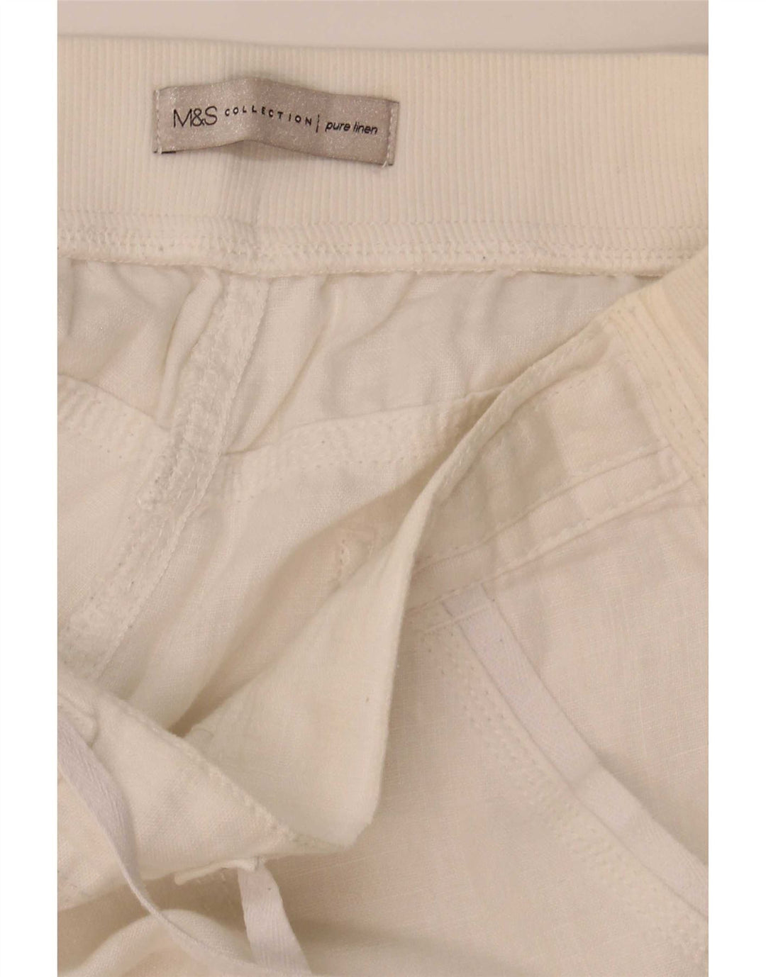 Marks & Spencer Pantalon Capri Droit Femme W32 L21 Lin Blanc