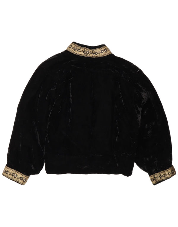 vintage Femme Velours Blazer Veste UK 16 Grand Colorblock Noir