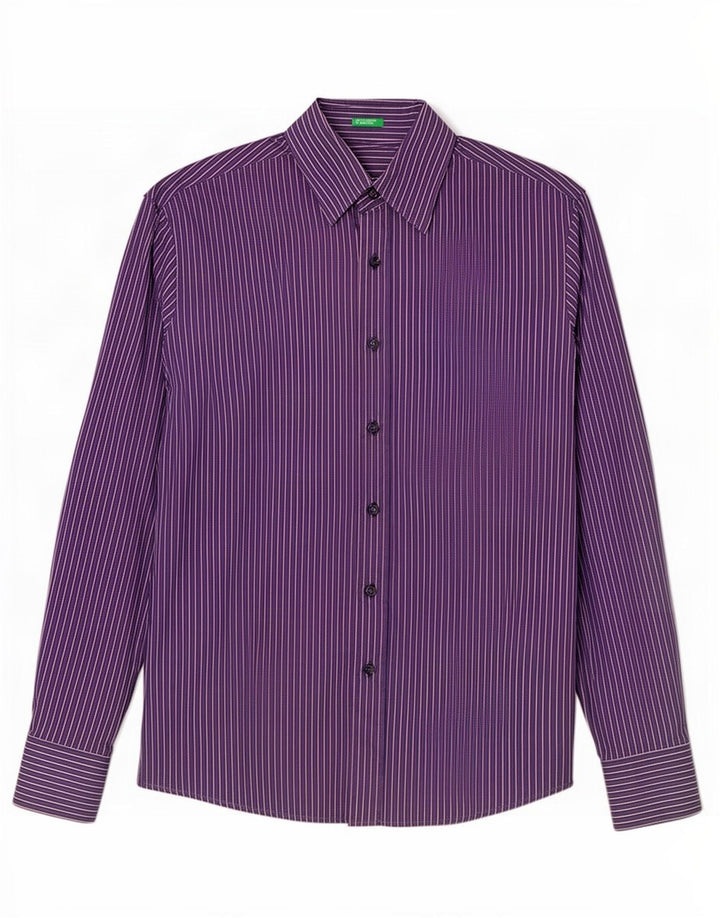Benetton Chemise Homme Bleu Marine Moyen Rayure Fine