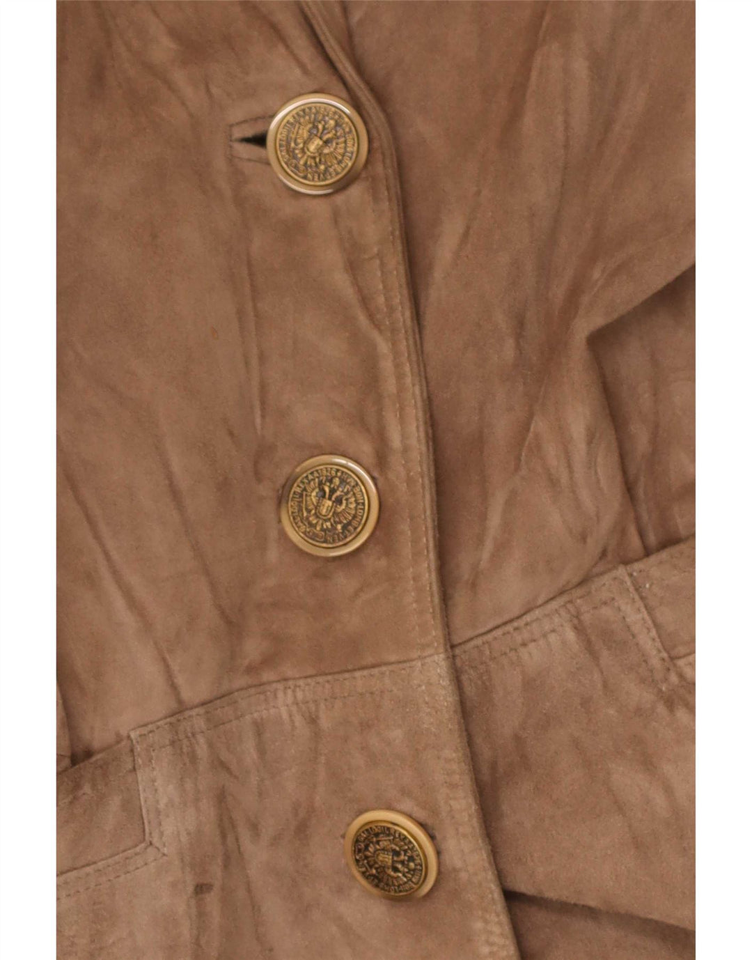 vintage Femme Suède Pardessus UK 14 Cuir Beige Moyen