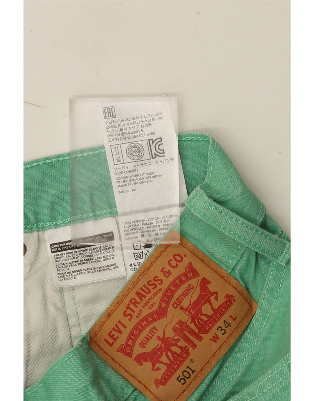 Levi's Short en Jean 501 Femme W34 Large Vert Coton