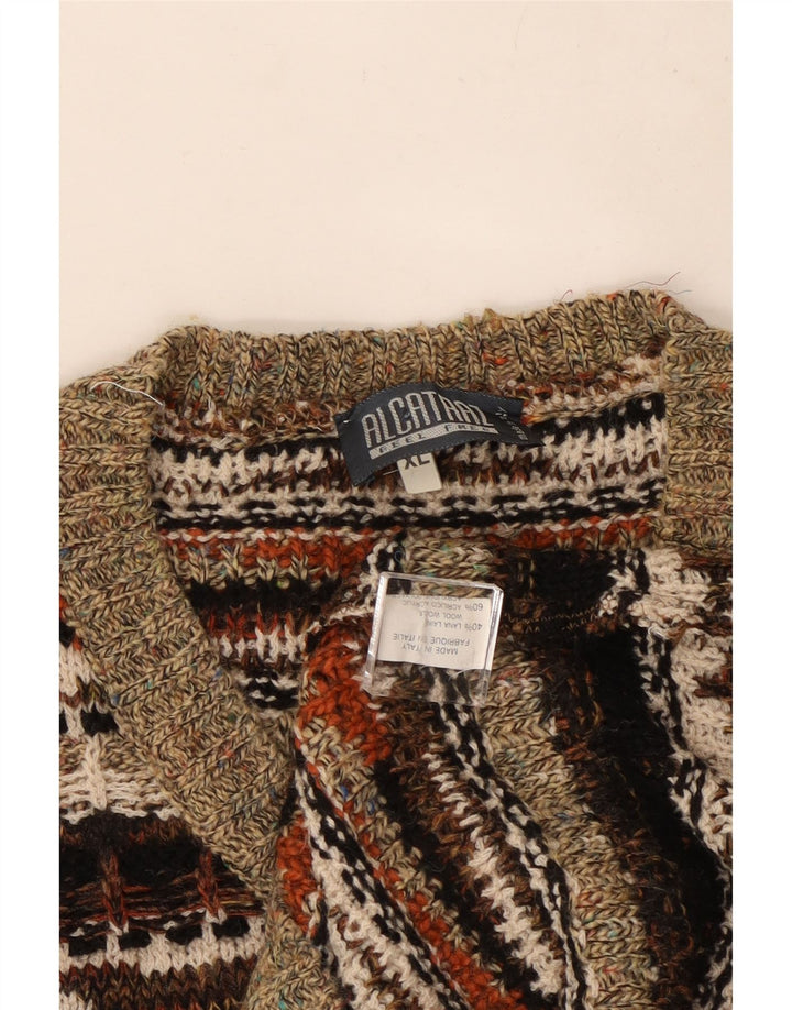 Alcatraz Pull Col V Homme XL Laine Géométrique Multicolore