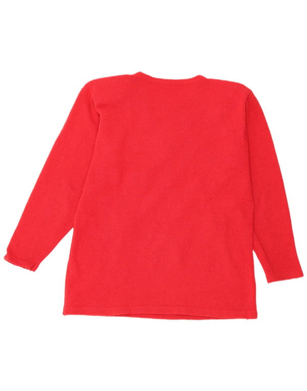 vintage Womens Boat Neck Jumper Sweater UK 16 Grande laine florale rouge